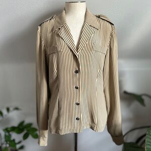 Dana Buchman Silk Black and Beige Striped Blouse